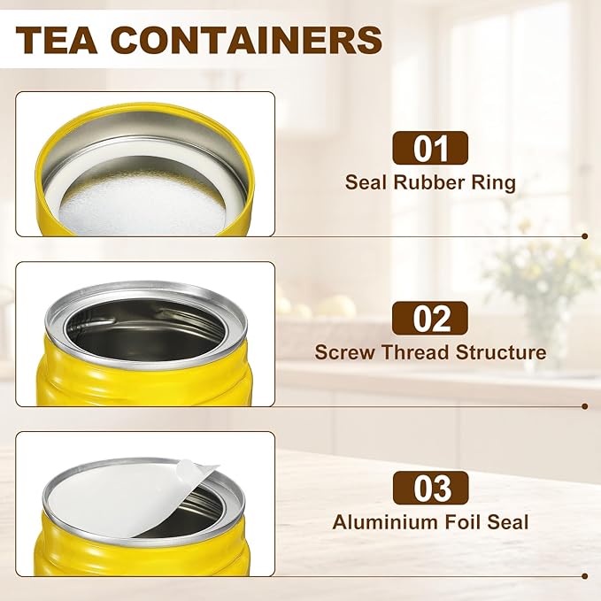uxcell 2Pcs Round Tea Canisters, 5" x 3" Airtight Metal Tea Containers for Loose Tea, Coffee Beans, Spices - Durable, Compact, and Stylish Storage Tea Tin (Yellow)