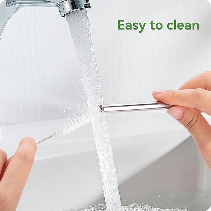 Snowfall Metal Straw for Stanley 30 OZ, 2 Pcs Reusable Long Stainless Steel Drinking Straws with Silicone Tip, 1 Straw Brush, BPA Free (Apple Green)