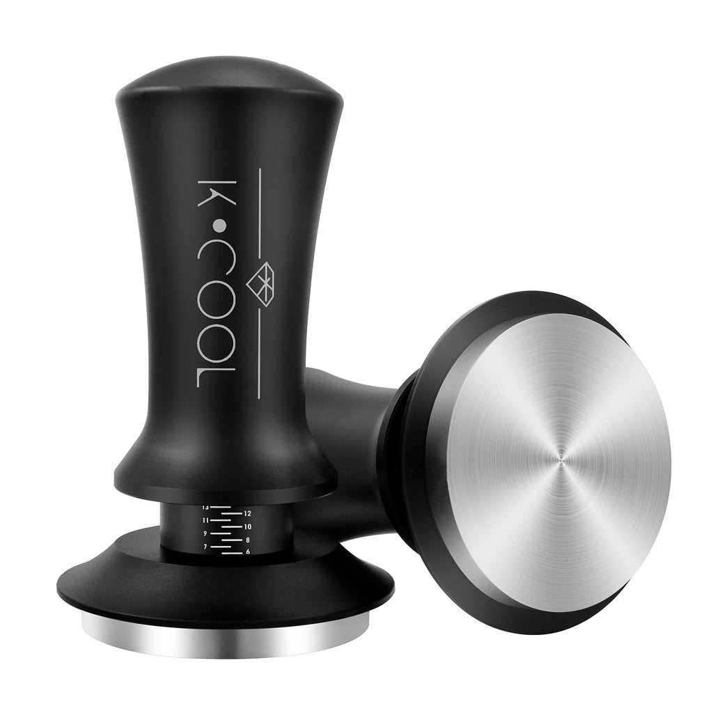 K COOL 51mm Coffee Espresso Tamper, Premium Barista Tools, Calibrated Spring Tamper, 100% Stainless Steel Flat Base Tamper with Scale Mark for Espresso Machine (Black)