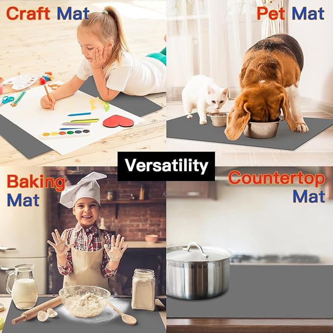 Silicone Mats for Kitchen Counter, 47.3"x23.6"(120cmx60cm) Large Heat Resistant Mat Kitchen Island Waterproof 2MM Thick Countertop Protector Mat Nons-slip Extra Large Counter Mat, Translucent Gray