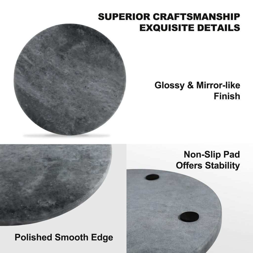Koville Brazilian Round Marble Cutting Board for Kitchen, 11inch Round Hand Crafted Marble Slab for Cheese, Charcuterie, Pastry Board - Wedding Gift, House Warming Gift(Rhino Grey)