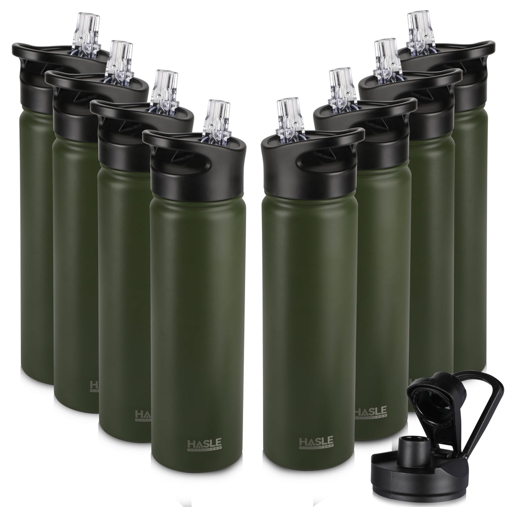 HASLE OUTFITTERS Insulated Water Bottle 22 oz Double Wall Stainless Steel Water Bottle Wide Mouth with Straw Lid & Spout Lid Keeps Cold or Hot(Army Green,8)