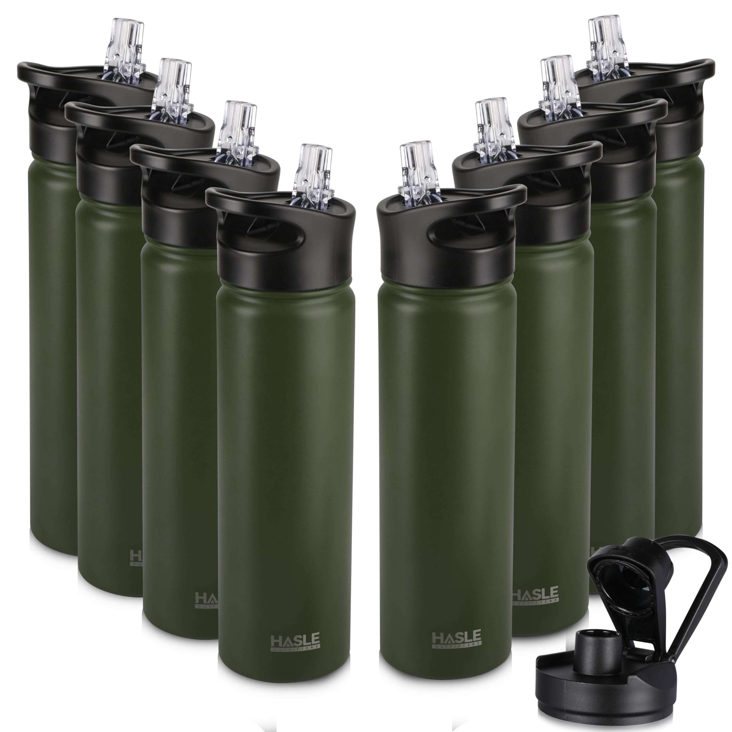 HASLE OUTFITTERS Insulated Water Bottle 22 oz Double Wall Stainless Steel Water Bottle Wide Mouth with Straw Lid & Spout Lid Keeps Cold or Hot(Army Green,8)
