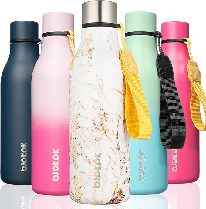 BJPKPK 18oz Insulated Water Bottle, Stainless Steel Bottle with Carry Strap