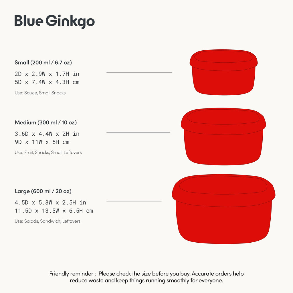 BLUE GINKGO Nesting Silicone Containers - Set of 3 Hard-Shell Silicone Food Storage Containers | BPA Free, Airtight, Dishwasher and Freezer Safe (6.7oz, 10oz, 20oz) - Red