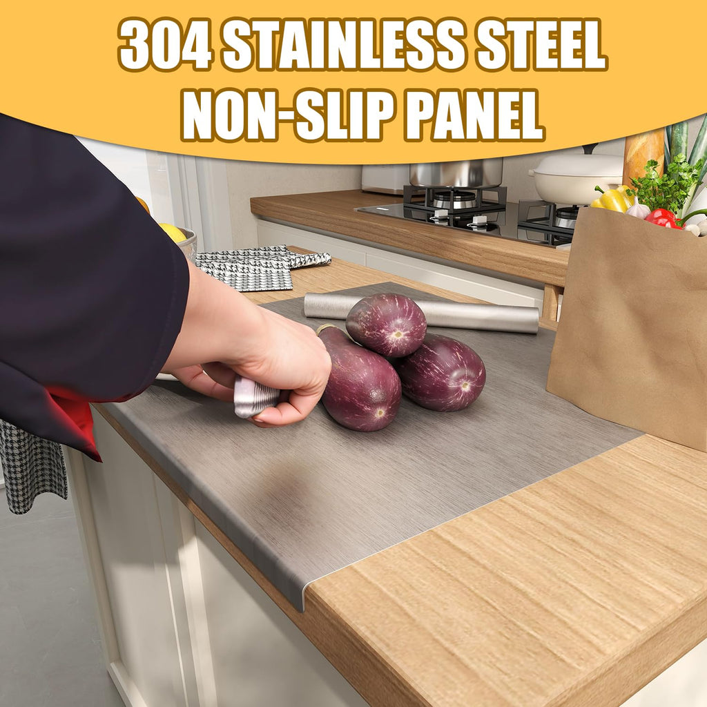 Stainless Cutting Boards for Kitchen, Chopping Board with Lip & Rolling Pin