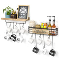 Filano Coffee Cup Holder 2 Pack Coffee Bar Shelf with 12 Mug Hooks, Mug Organizer Floating Mug Racks for Wall, Coffee Cup Display Hanger Pods Holder, Farmhouse Coffee Bar Decor Kitchen Accessories