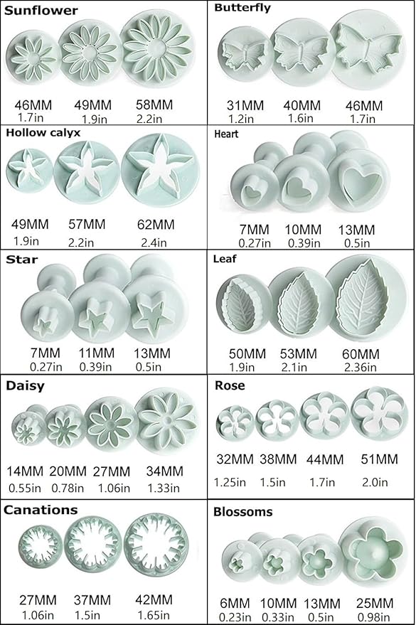 Flower Fondant Cutters,73Pcs Cake Cookie Cutter Plunger Sugarcraft Alphabet Letters Decorating Tools,Sunflower Rose Leaf Butterfly Heart Star Carnation Hollow Calyx Cutter Molds,Icing Modelling Kit