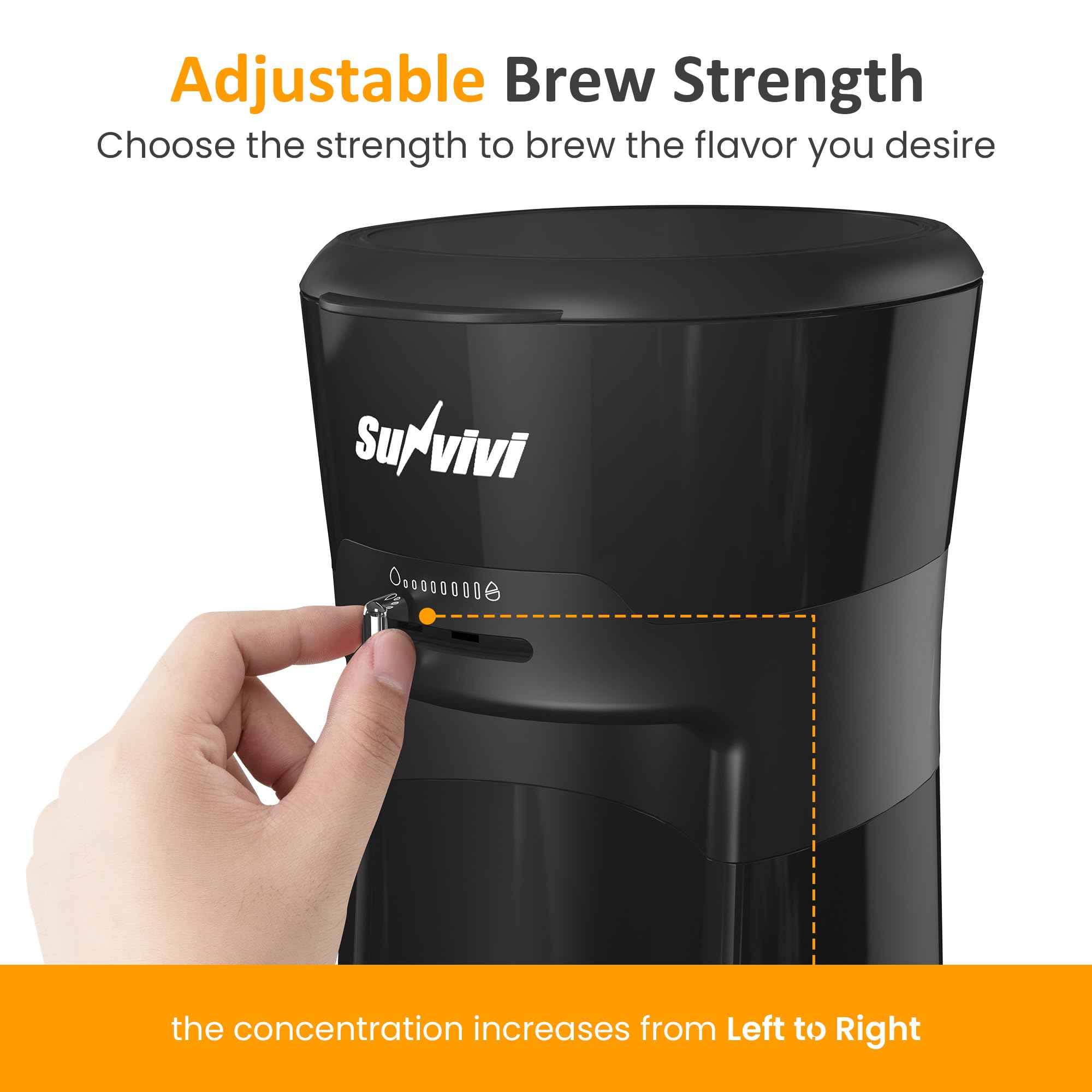 SUNVIVI 20 Oz Iced Coffee Maker for Ground Coffee, Cold Brew Tea Maker with Reusable Coffee Filter and Insulated Pitcher, Single Serve Machine for Home, Strength Control for Flavor, Black