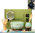 Matcha Whisk Set, Ceramic Matcha Set Includes Matcha Bowl, Whisk & Holder, Scoop, Sifter, Spoon, Scoop Rest, Tea Mat, Hand Book - 9 Pcs Kit for Matcha Lovers (Green)