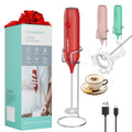 HAUSHOF Handheld Rechargeable Milk Frother Wand with Stand,Coffee Mixer