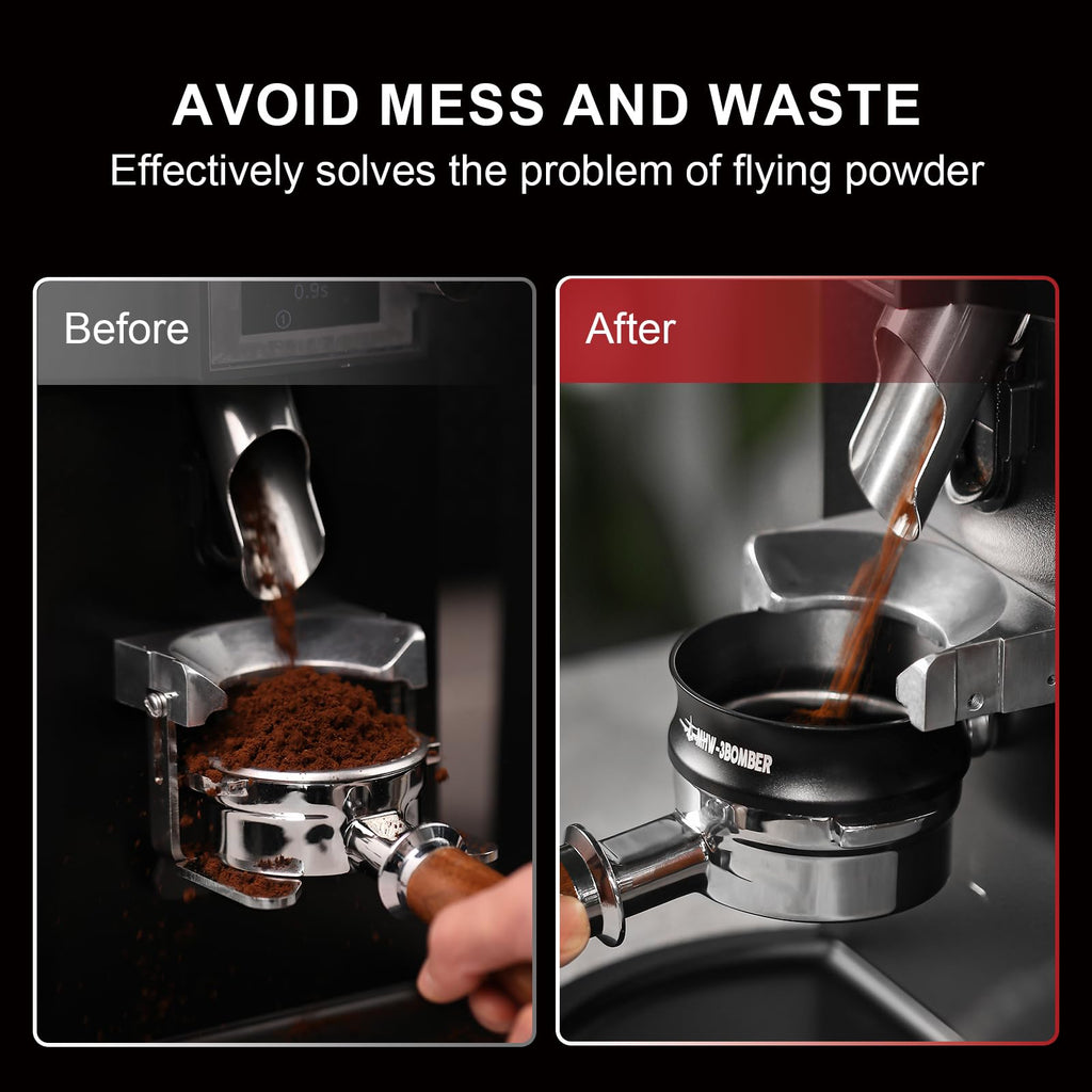 MHW-3BOMBER 58mm Espresso Dosing Funnel Magnetic Coffee Dosing Ring Portafilter Funnel Barista Tools Compatible with 58MM Portafilter DR5546B-OS