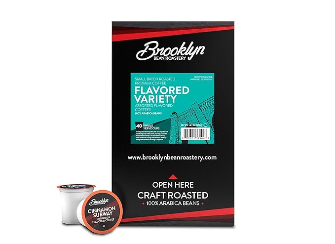 Brooklyn Beans Flavored Coffee Pods Assorted Gourmet Variety Pack, Compatible with 2.0 Keurig K Cup Brewers, 40 Count