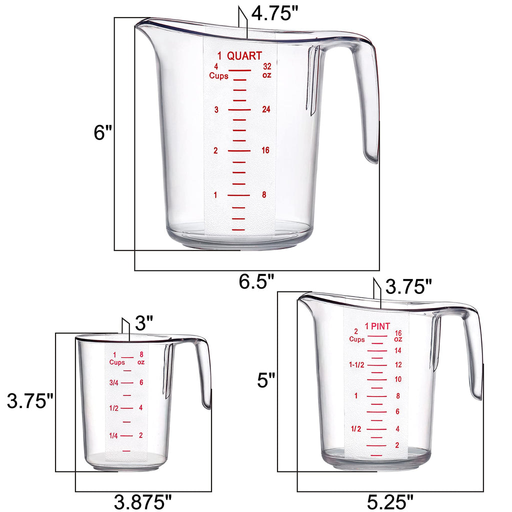 Amazing Abby - Melissa - Plastic Measuring Cups (3-Piece Set), Food-Grade Measuring Jugs, 1/2/4-Cup Capacity, Unbreakable, Stackable, Dishwasher-Safe, Great for Oil, Vinegar, Flour, and More