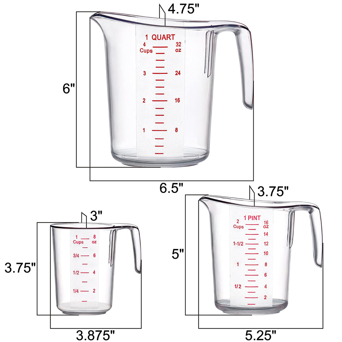 Amazing Abby - Melissa - Plastic Measuring Cups (3-Piece Set), Food-Grade Measuring Jugs, 1/2/4-Cup Capacity, Unbreakable, Stackable, Dishwasher-Safe, Great for Oil, Vinegar, Flour, and More