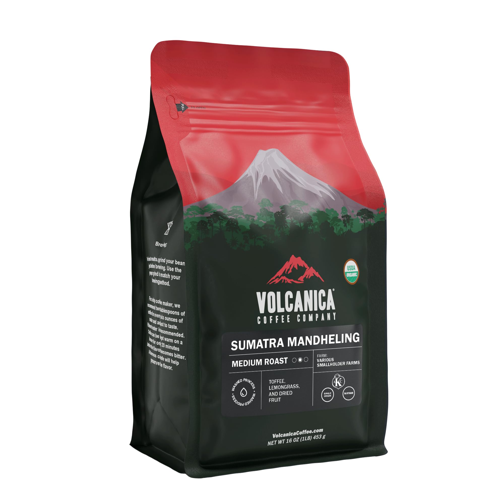 Sumatran Coffee, Mandheling, Ground, USDA Organic, Fair Trade, Fresh Roasted, 16-ounce