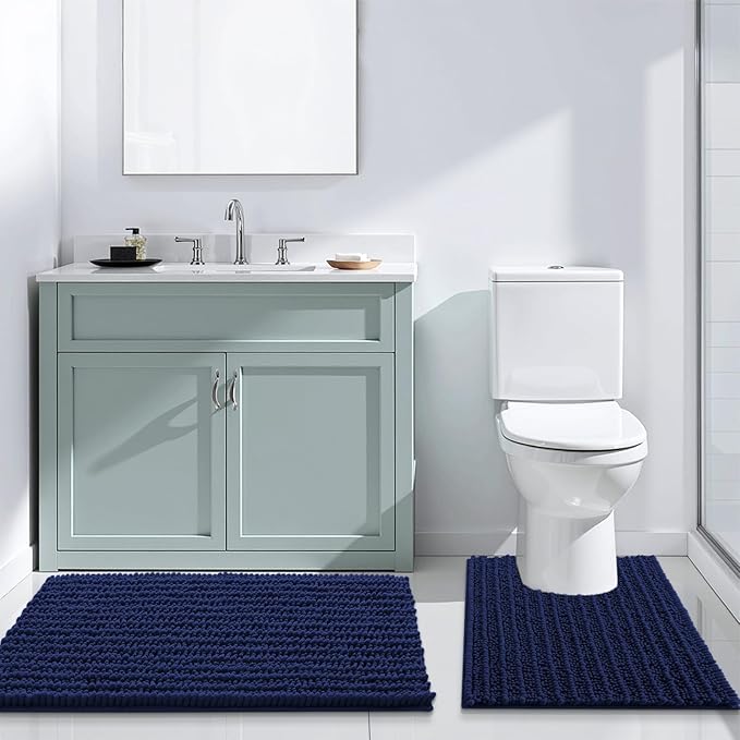 Arotive Luxury Chenille Bathroom Rug Mat, Extra Soft Thick Absorbent Shaggy Bath Rugs, Non-Slip Machine Wash Dry, Plush Bath Mats for Bathroom, Shower and Tub, 50x30, Navy