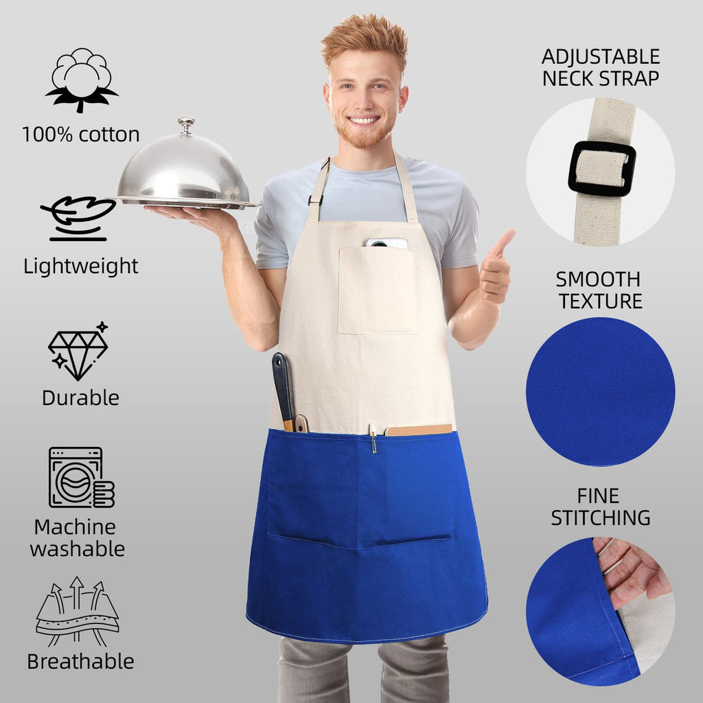 Alex Virtue Chef Apron Unisex Two-Tone Professional Kitchen Bib Apron with 2 Pockets Cooking, Grilling, and Baking Gift