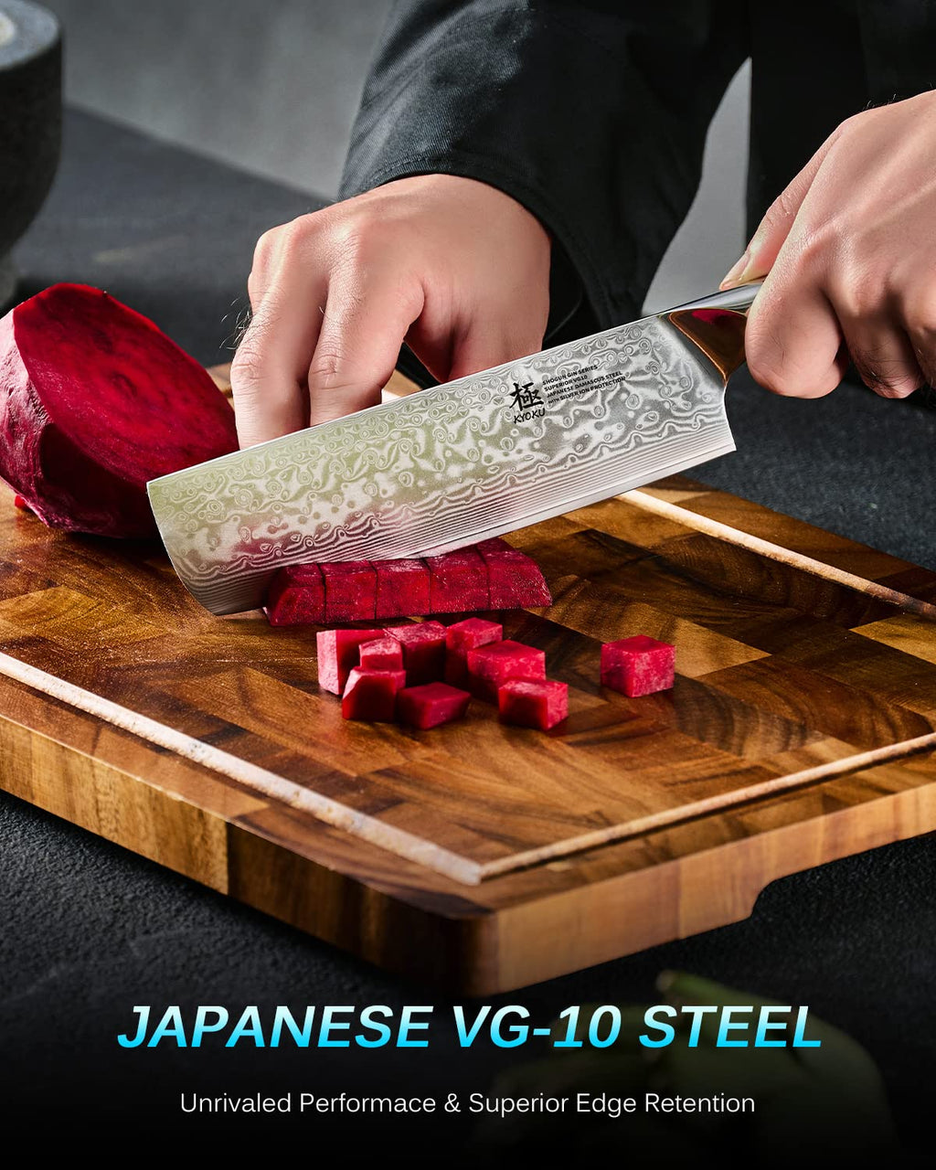 KYOKU 7" Damascus Nakiri Knife,UPGRADED Japanese Chef Knife with Silver Ion Coating,Ultra Sharp VG10 Stainless Steel Kitchen Vegetable Cutting Knives for Professional & Home Chefs Cooking Meat Cleaver
