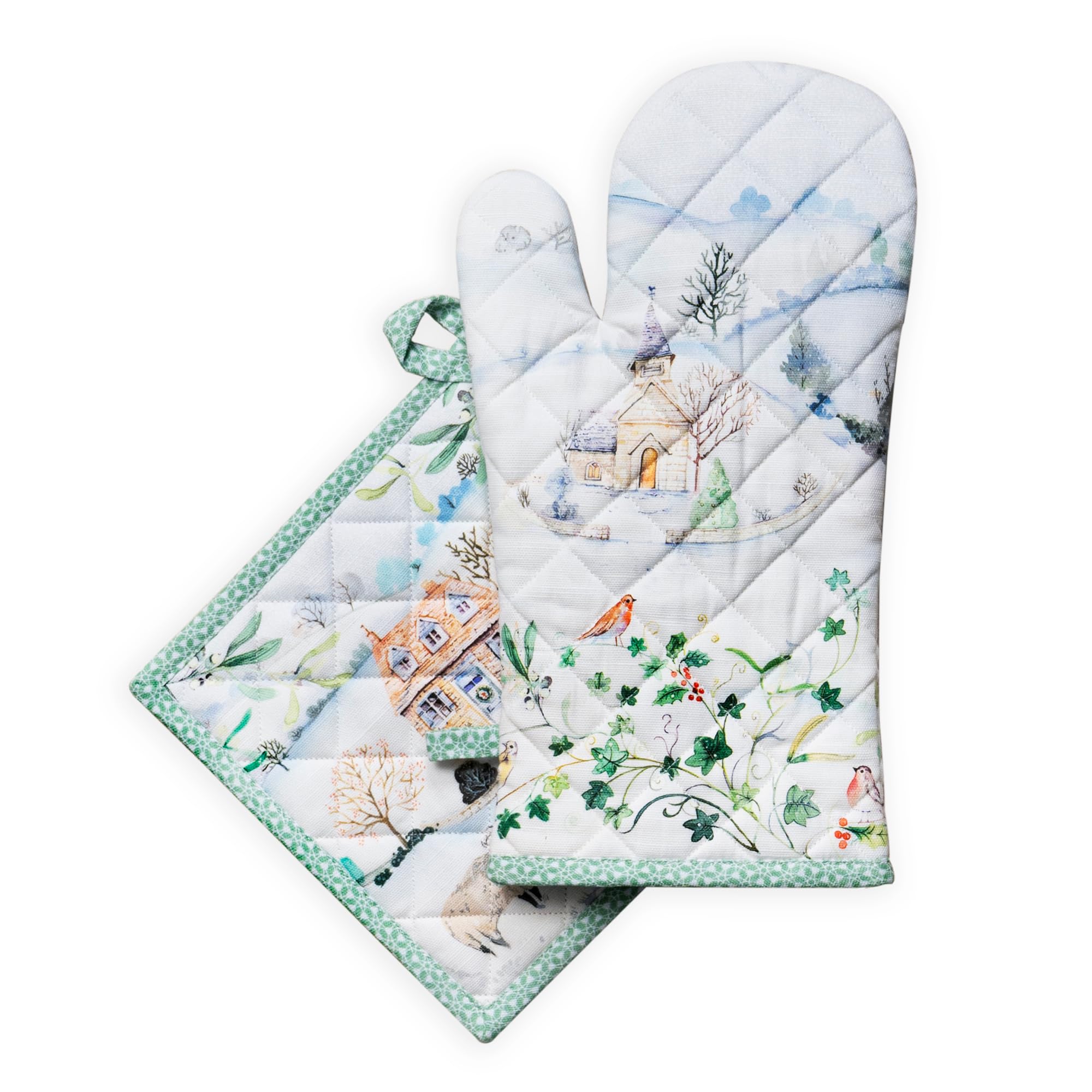 Maison d' Hermine 100% Cotton Oven Mitt & Pot Holder Set (7.5"x13" & 8"x8")