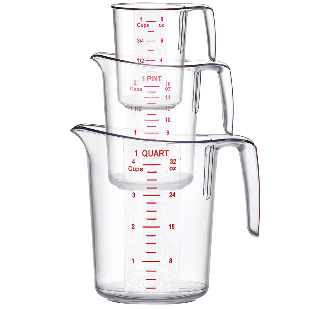 Amazing Abby - Melissa - Plastic Measuring Cups (3-Piece Set), Food-Grade Measuring Jugs, 1/2/4-Cup Capacity, Unbreakable, Stackable, Dishwasher-Safe, Great for Oil, Vinegar, Flour, and More