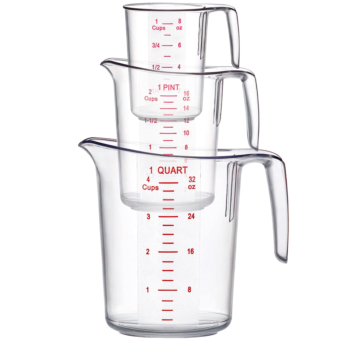 Amazing Abby - Melissa - Plastic Measuring Cups (3-Piece Set), Food-Grade Measuring Jugs, 1/2/4-Cup Capacity, Unbreakable, Stackable, Dishwasher-Safe, Great for Oil, Vinegar, Flour, and More
