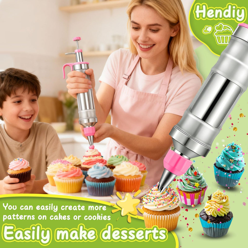 Hendiy Dessert Decorating Syringe Set, Stainless Steel Frosting Kit