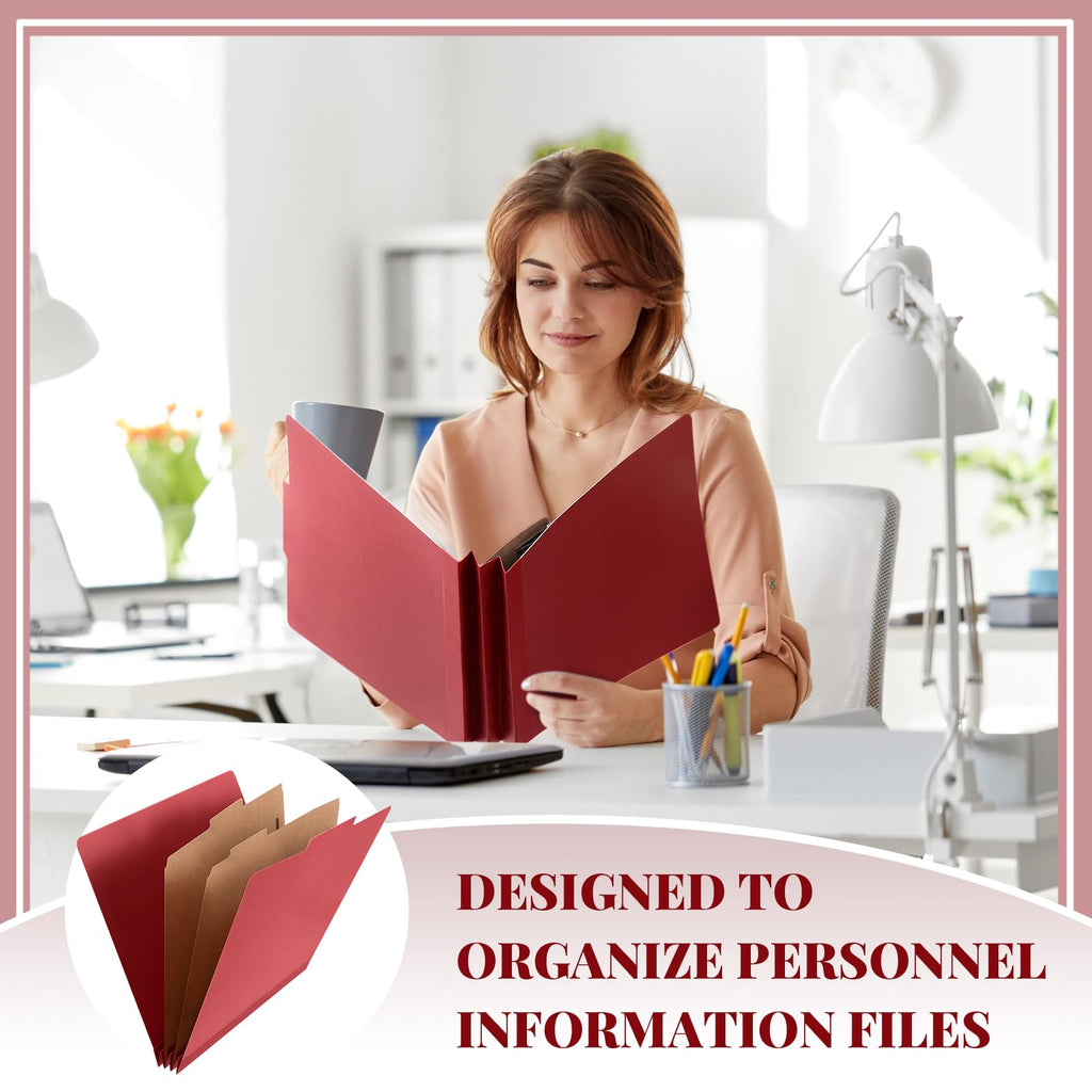 Skyygemm 12 Pcs Classification Folders Letter Size Bulk - 2 Dividers Pressboard File Folder with 3. 5 Inch Expansion, 2 Prongs Fastener, Heavy Duty Office File Organizer for Teacher Medical (Dark Red)