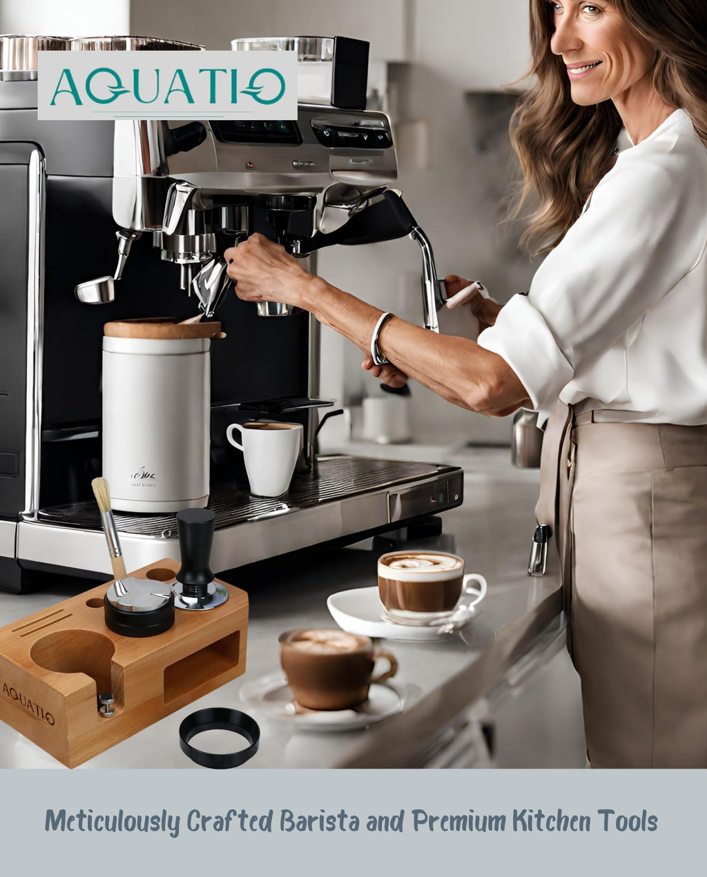 Espresso Tamping Station With Tools - 58mm - Includes Tamper, Distributor, Dosing Funnel & Brush - Wooden Coffee Tamper Station - Espresso Organizer & Portafilter Holder, Best Gift for Coffee Lovers