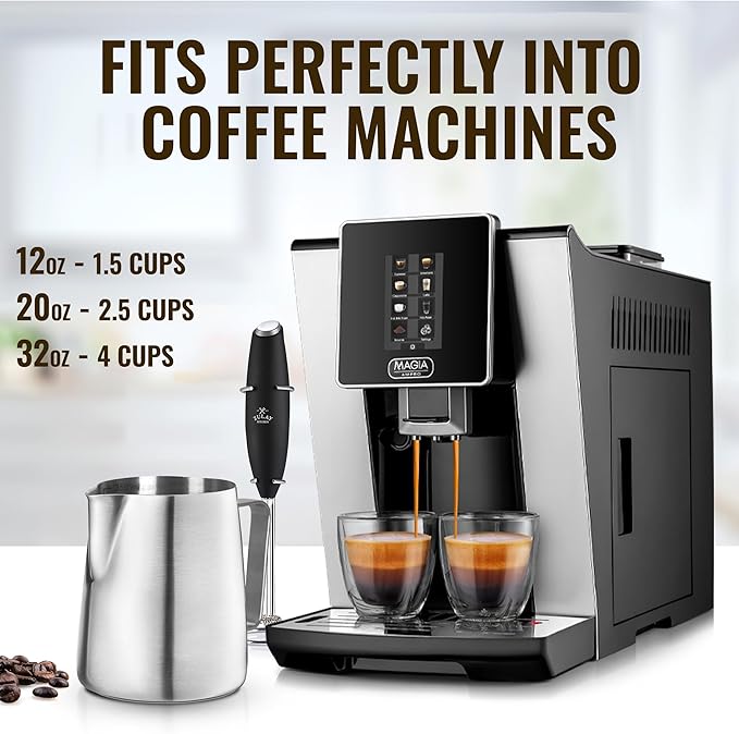 Zulay Milk Frothing Pitcher with Latte Art Pen – 12oz 20oz 32oz - Stainless Steel Frother Cup with Measurement Markings, Espresso & Coffee Accessories Creamer Jug with Laser-Welded Handle - 32 oz