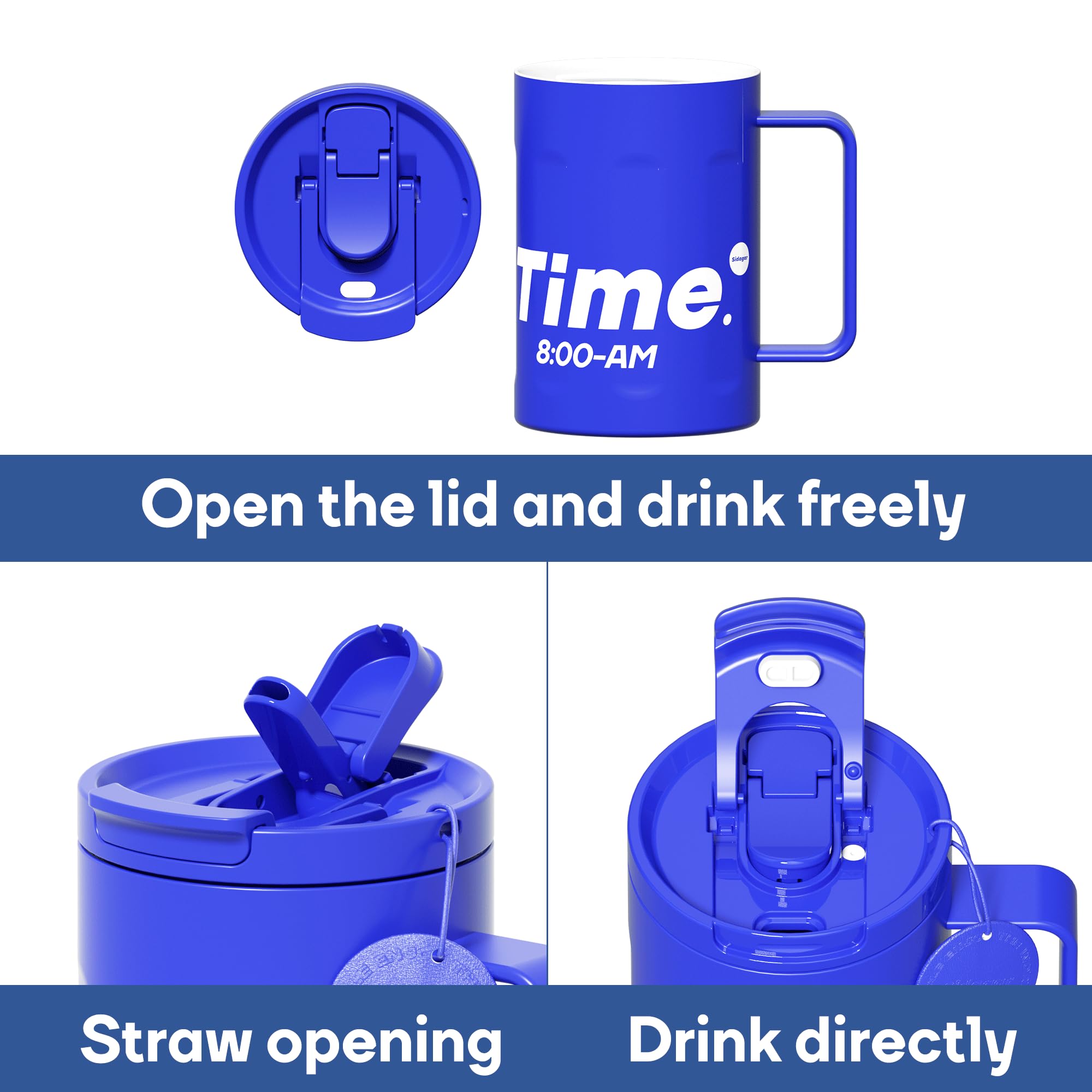 Sidagar 18 oz Stainless Steel Insulated Coffee Mug with Handle and Lid, Double Wall Vacuum Travel Mug, Tumbler Cup with Sliding Lid, Resuable Insulated Coffee Tumbler, Blue