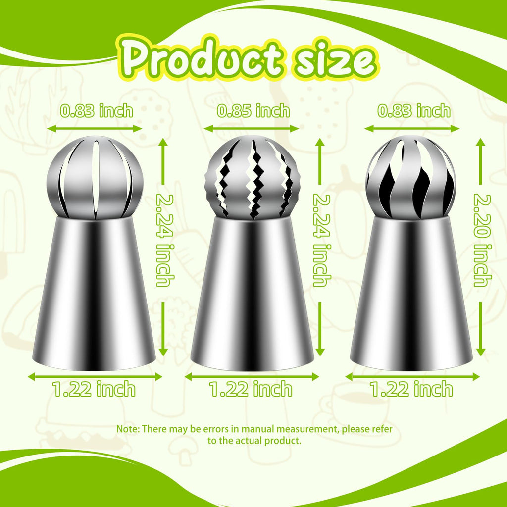 Suuker Ball Russian Piping Tips, 3 Pieces, Stainless Steel