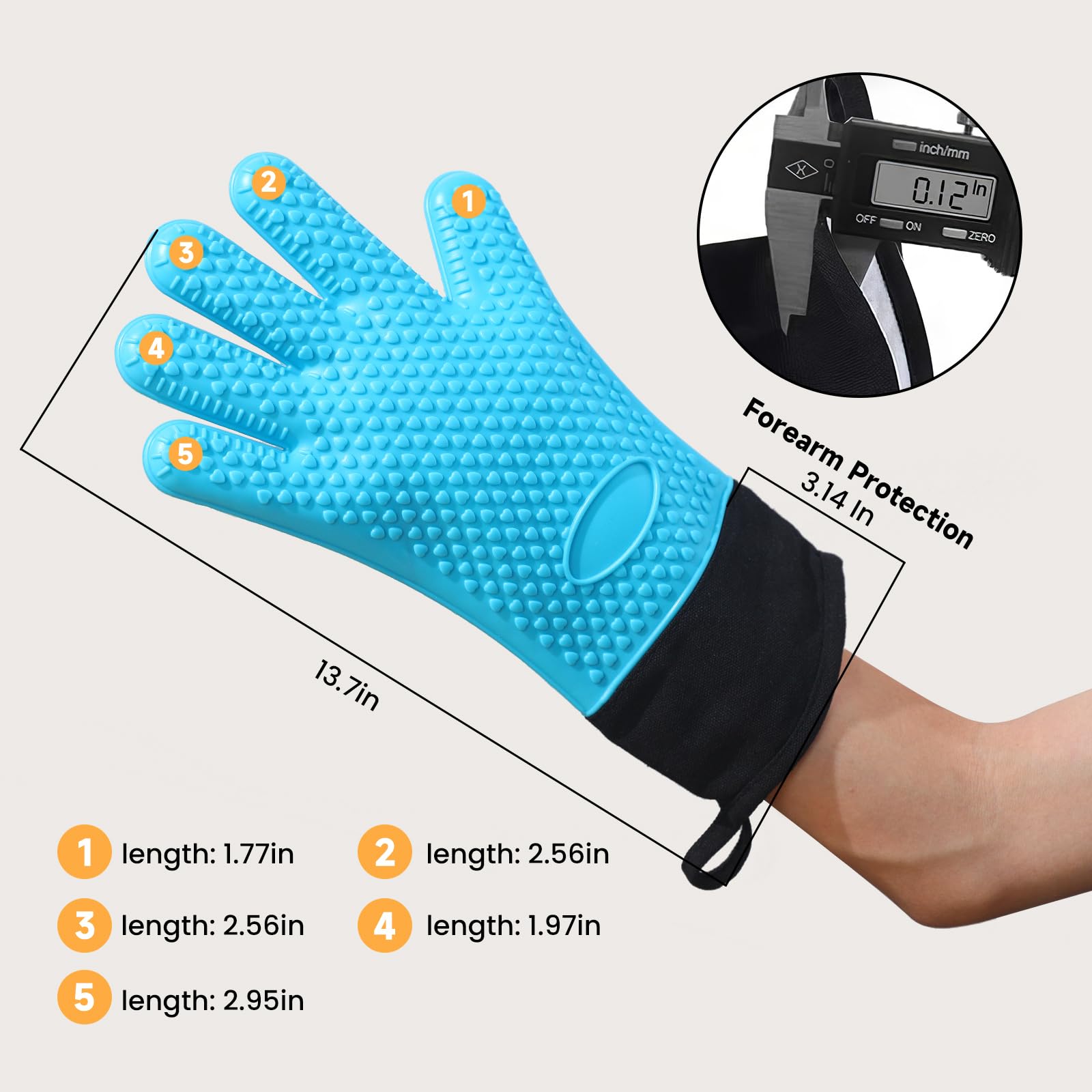 GEEKHOM BBQ Gloves Heat Resistant Oven Mitts - Silicone Grilling Gloves with 13.7" Arm Protection - Waterproof Pot Holder Non-Slip for Men & Women, Kitchen Outdoor Cooking, Baking, Camping, Blue