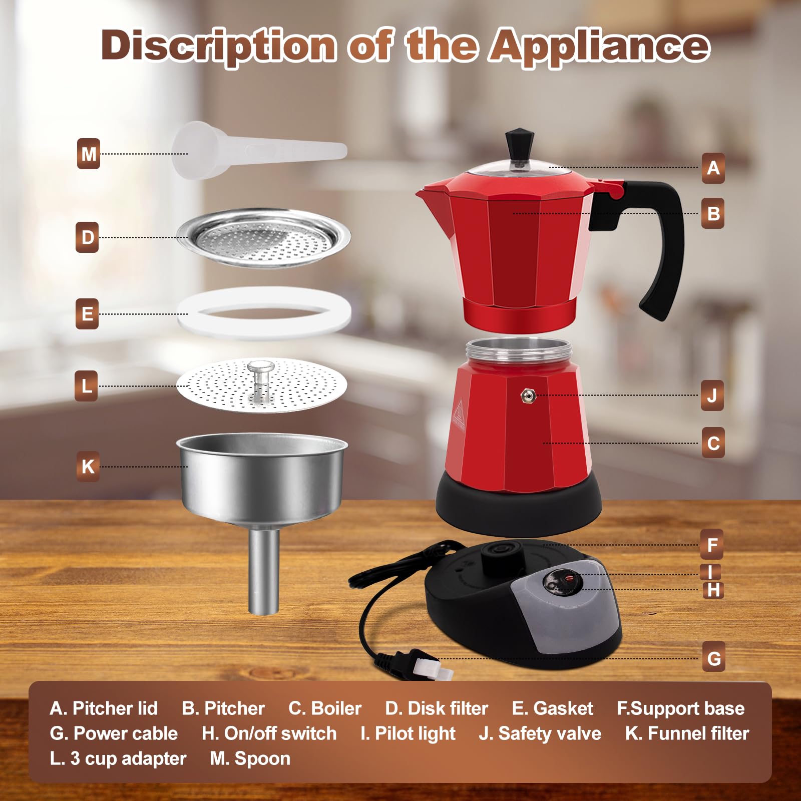 Vaolvpant Electric Aluminum Moka Pot 3-6 Cup 150-270ml Espresso Maker