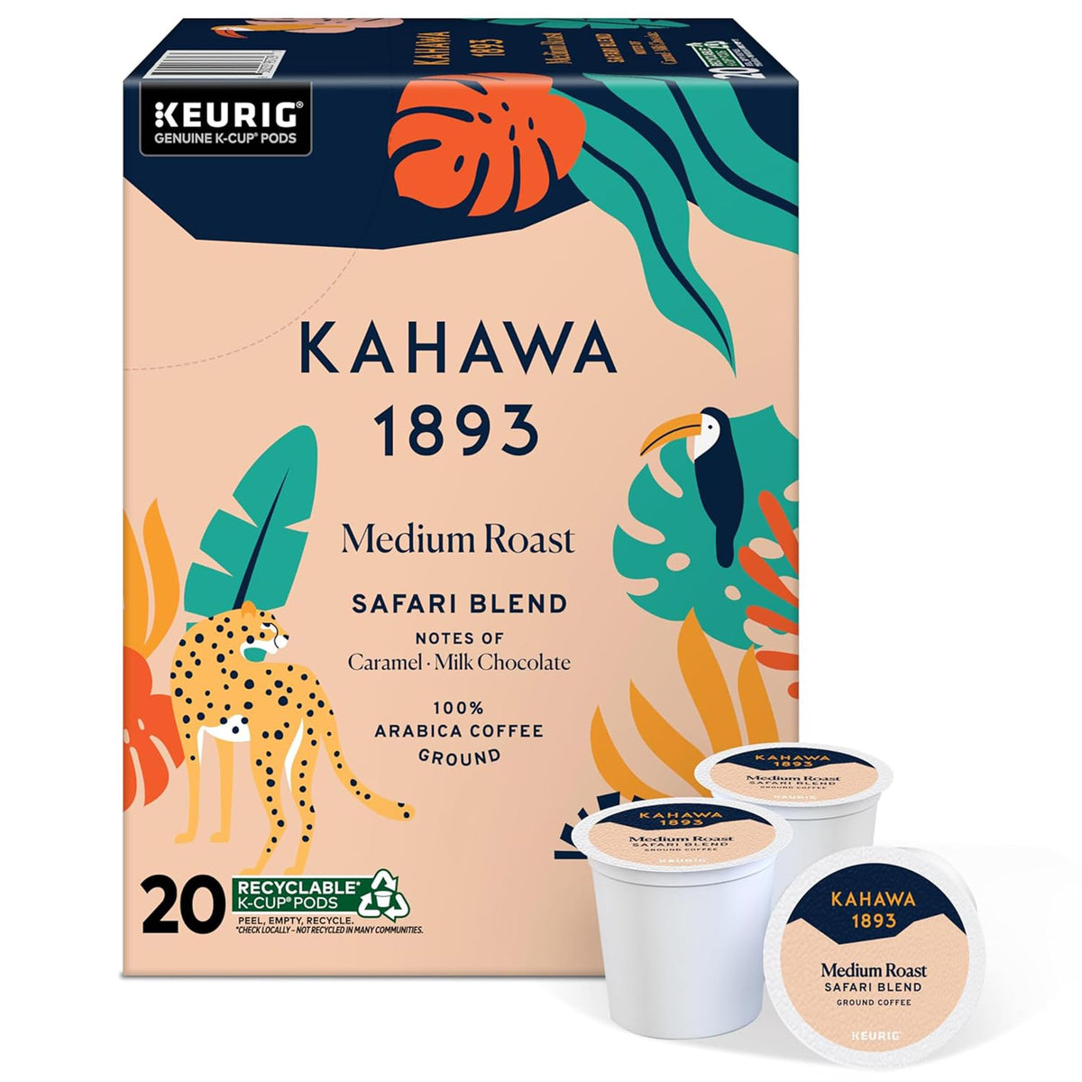 Kahawa 1893 Medium Roast Coffee K-Cup Pods Safari Blend (20 Count)