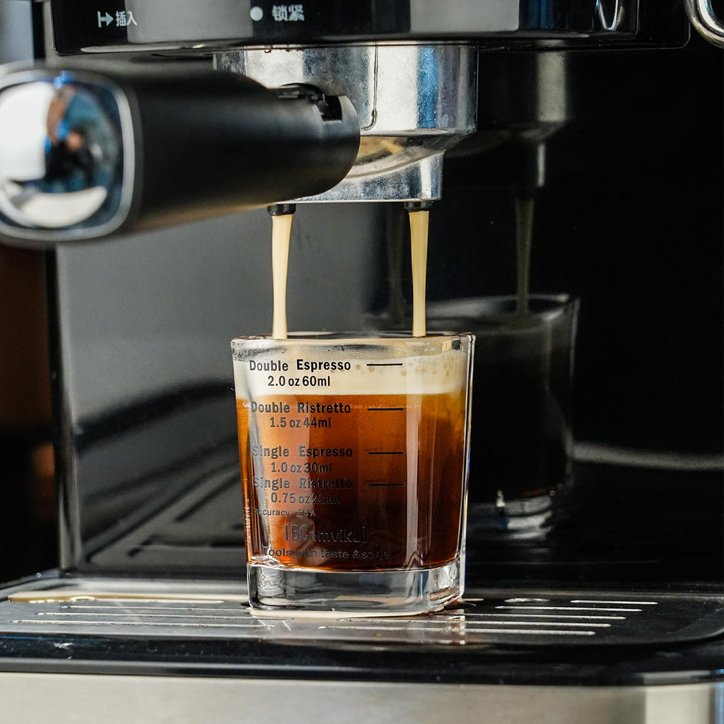 BCnmviku Espresso Shot Glasses Measuring Cup Liquid Heavy Glass for Baristas 2oz for Single Shot of Ristrettos (2 pack)