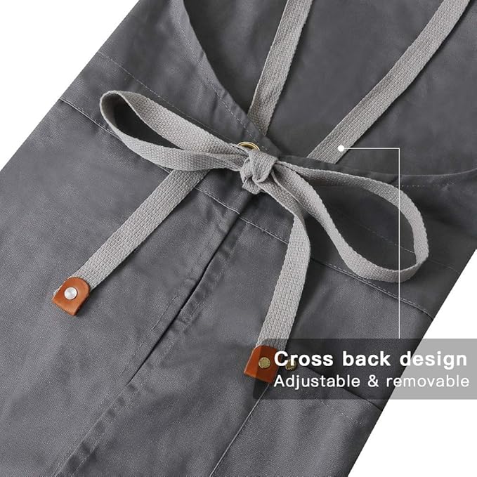Mignongirl Crossback Apron with Pockets x2,Split Apron with Adjustable Straps,M-XXL