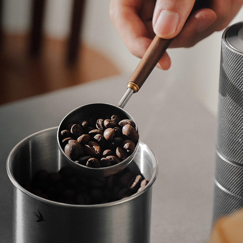 Gonzone Coffee Spoon - Vintage Walnut Wood Handle, Stainless Steel Coffee Scoop ，Stainless Steel Tea Scoopand Seasoning Spoons (1, Gold, 5g Capacity)