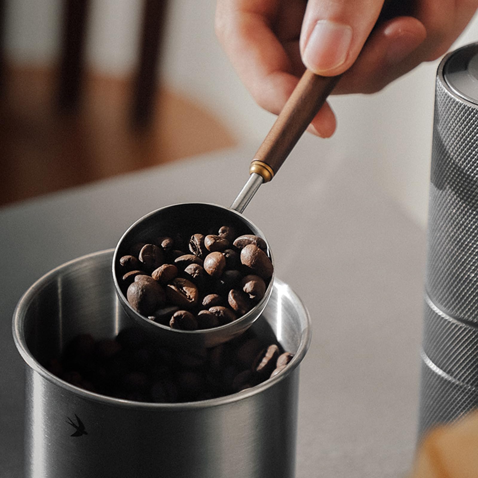 Gonzone Coffee Spoon - Vintage Walnut Wood Handle, Stainless Steel Coffee Scoop ，Stainless Steel Tea Scoopand Seasoning Spoons (1, Gold, 5g Capacity)