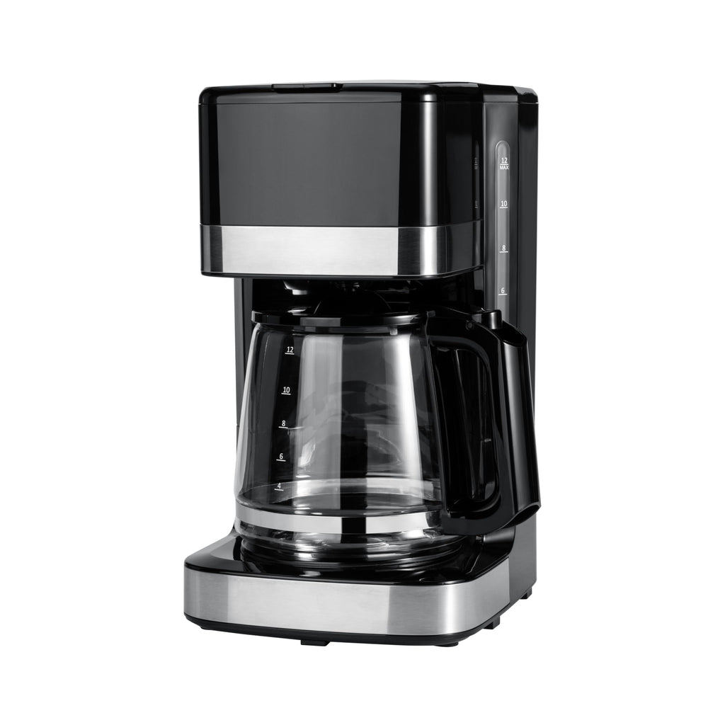 12 Cup Drip Coffee Maker with Glass Carafe (1.9 Qt), Auto Shut-off, Auto Pause, Removable Filter Basket, Black & Silver