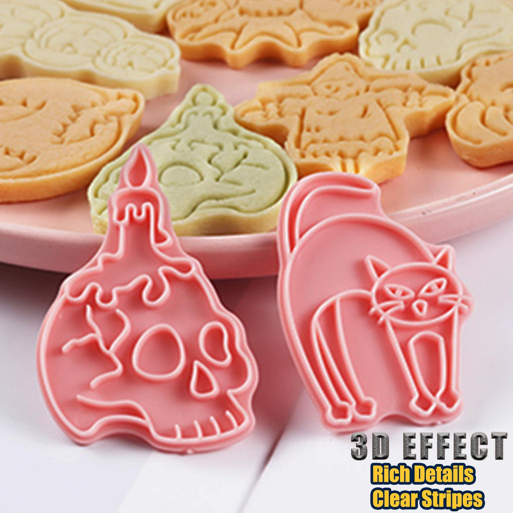 8 Pcs Halloween Cookie Cutters Set Baking Molds 3D Halloween Press type Cookie Cutter for Baking, Fondant, Cheese, and Pastries