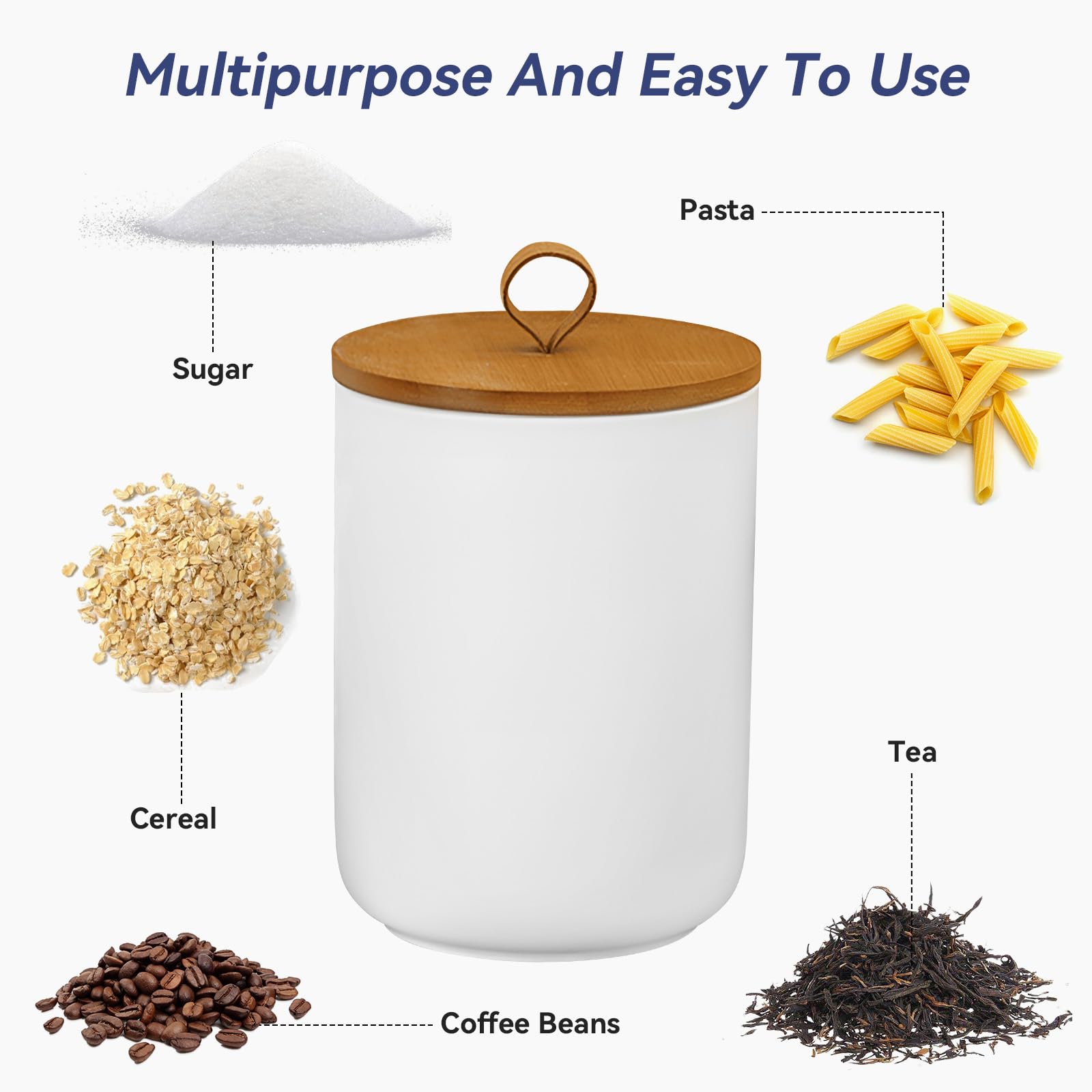 Jueison Ceramic Storage Jars, Modern Airtight Canisters with Wooden Lid (White trumpet)