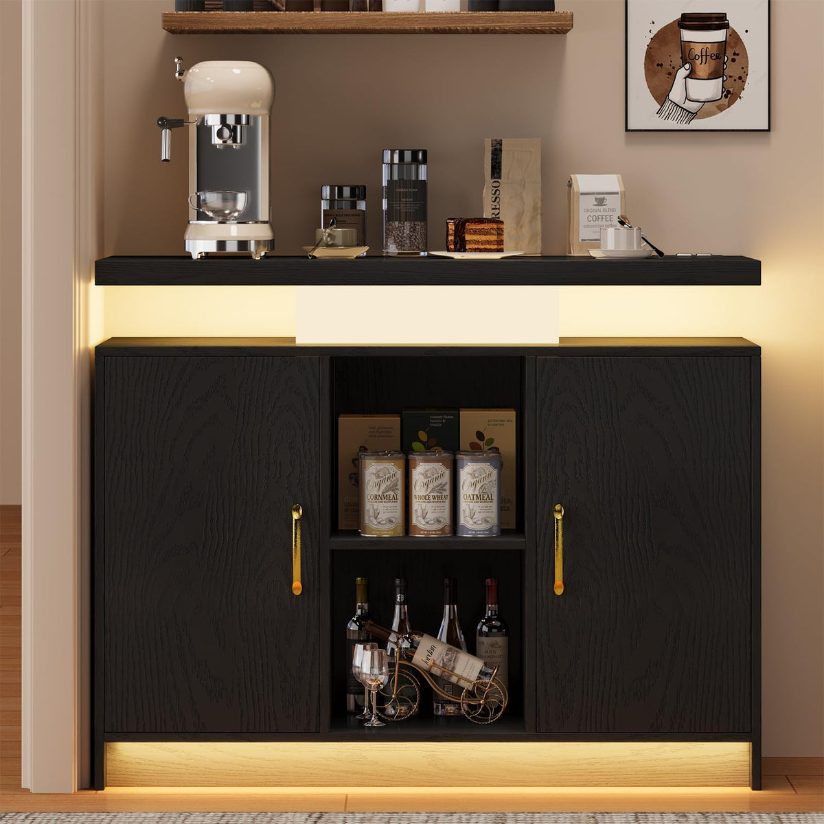 4 EVER WINNER 40-Inch Coffee Bar Cabinet with Storage and Charging Station