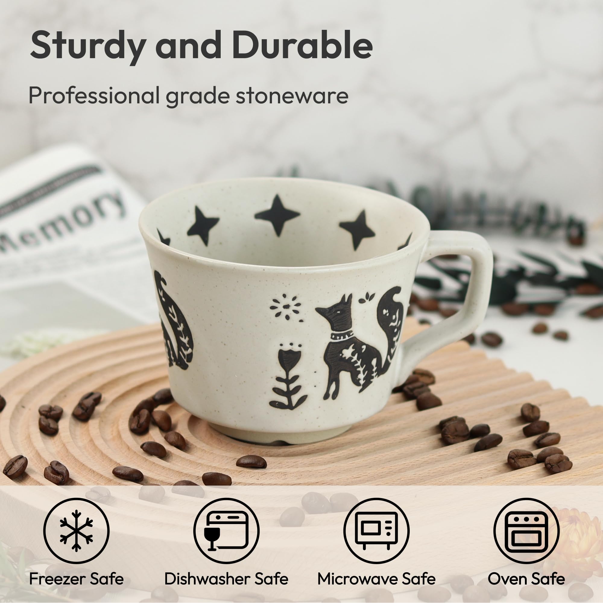 LINVIA 11 oz Ceramic Coffee Mug, Stoneware Teacup with Handle