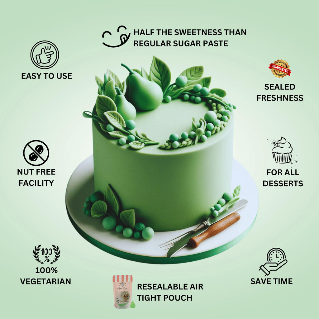 Confect Pea Green Fondant for Cake Decorating | Smooth & Ready-to-Use Icing for Christmas Cakes, Cupcakes & Holiday Treats | Vegan, Gluten-Free, Nut-Free, Palm Oil-Free – 8.8 Oz
