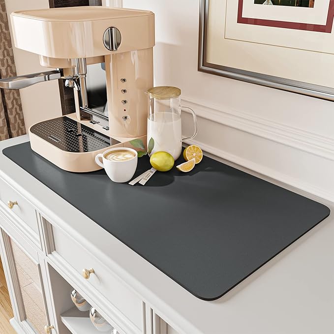 AMOAMI Coffee Mat - Hide Stain Rubber Backed Absorbent Dish Drying Mat for Kitchen Counter - Fits Under Coffee Maker - Khaki 12X19