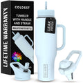 Coldest Tumbler with Handle and Straw - 100% Leak Proof Insulated Tumbler with Lid and Straw (3 Lids) - Stainless Steel Tumblers for Women & Men - Cup Holder Friendly Base, 46 oz (Morning Mist)