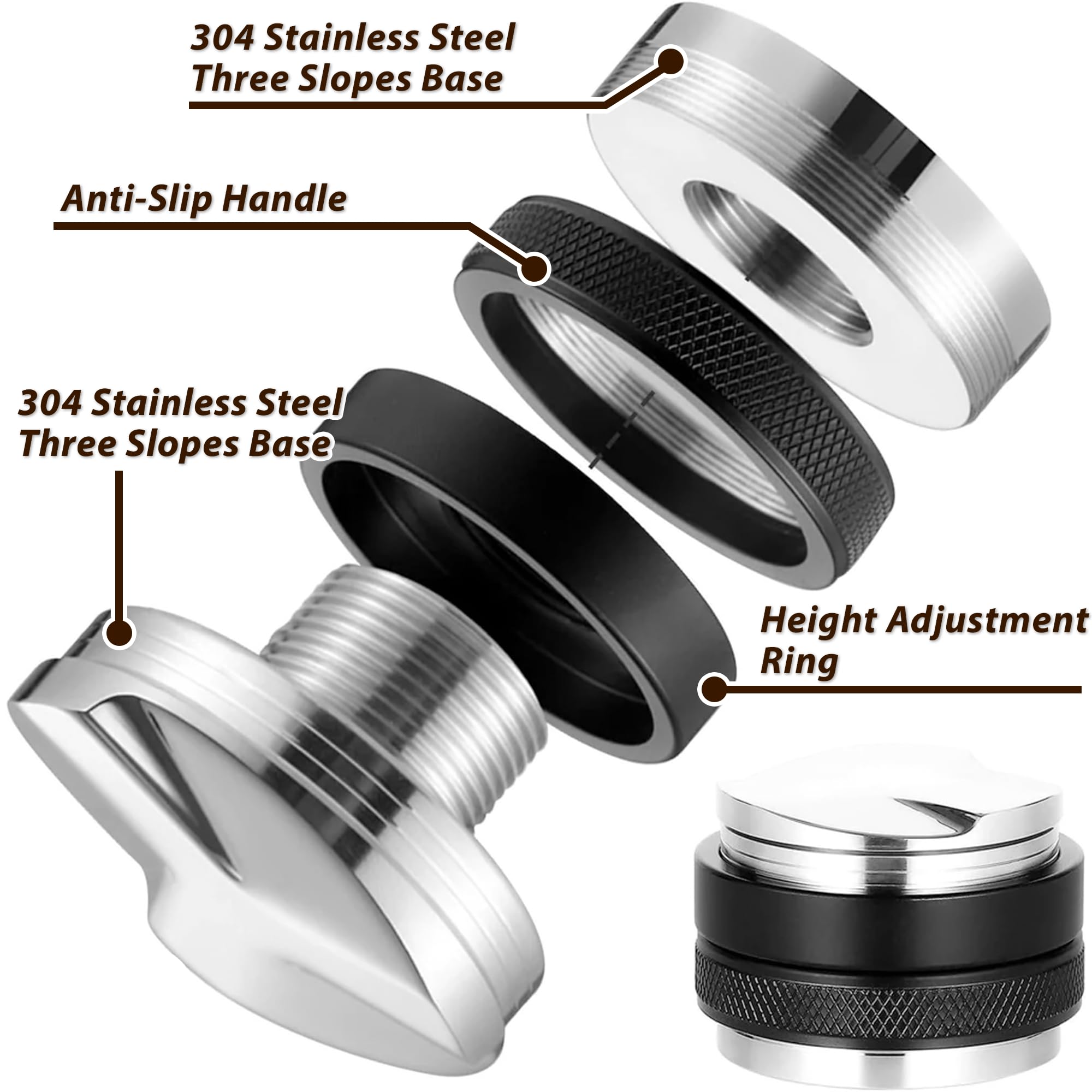 Practimondo Premium Barista Espresso Tamper Set 53mm Aluminum and Stainless Steel (53mm, Aluminum Handle)