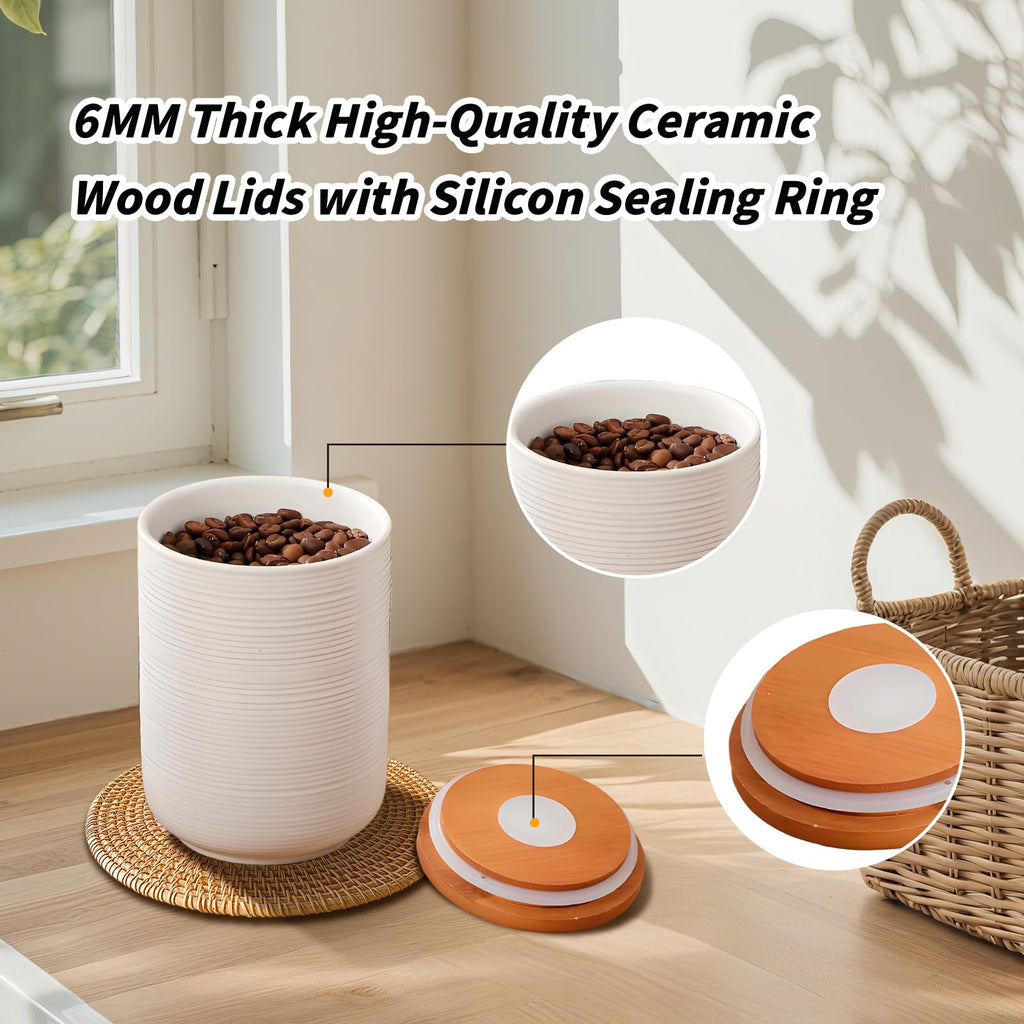 Food Storage Jar Strong Ceramic Canisters with Airtight Wooden Lid 9 oz
