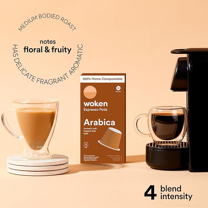WOKEN COFFEE Compostable Nespresso Pods - Arabica Medium Roast Italian Espresso Coffee Capsules Compatible With Nespresso Coffee Machine (40 Pod Count, 4 Boxes)
